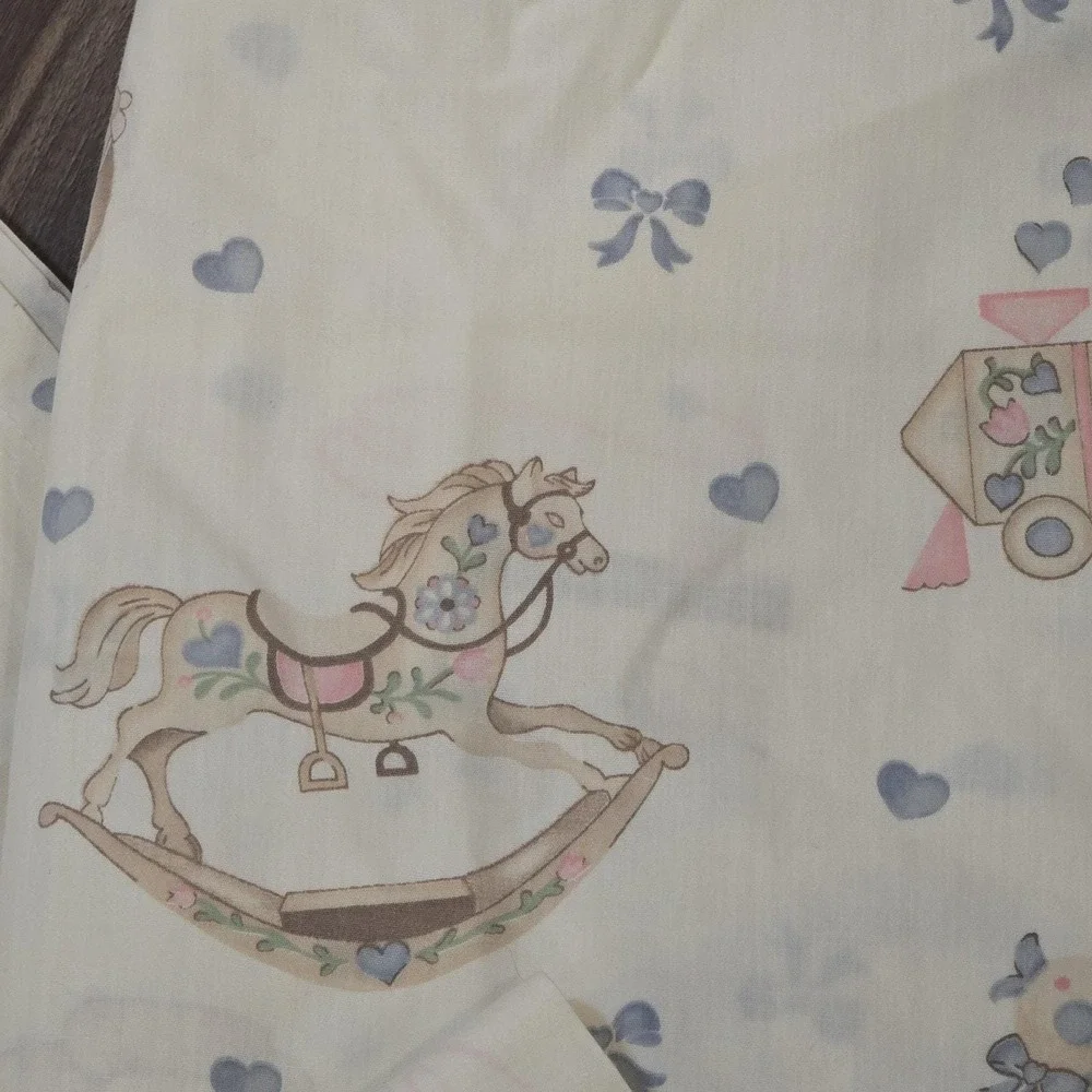 2 Rocking Horse Vtg Toys Nursery Baby Room Handmade Curtains Valance Cottagecore